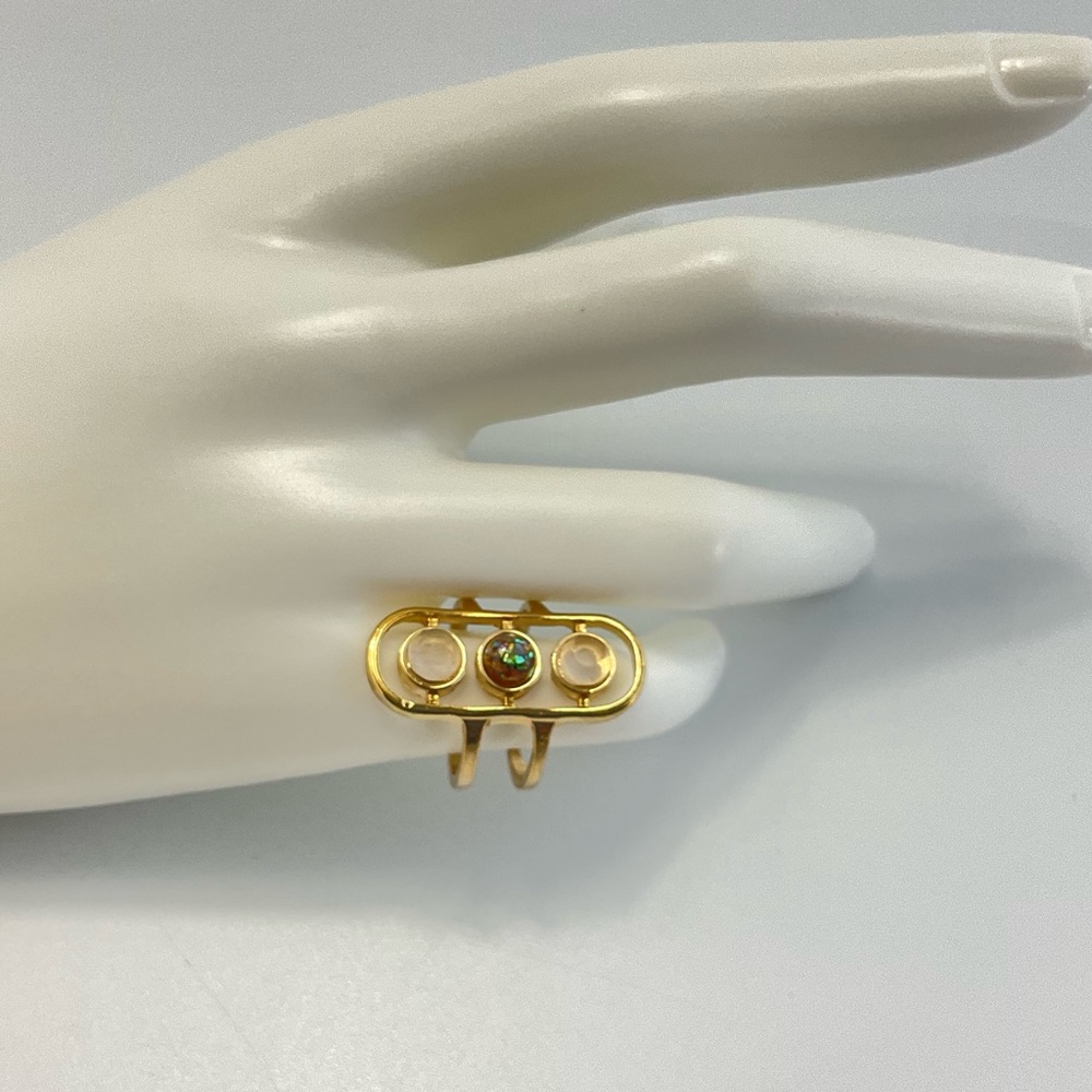 Vintage, Clear Quartz, Abalone, & Moonstone Ring, Modern Style, Celestial - Picture 4 of 7